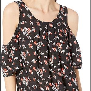 Max Studio Floral Cold-Shoulder Short Sleeve Top